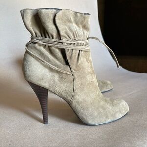 Calvin Klein Taupe Suede Ankle Boots with Wrap Tie